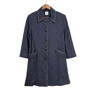 Cabi Navy/White Patterned Button Up Collared Carriage Jacket Coat - Size Small